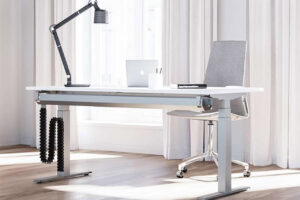 Schreibtisch höhenverstellbar weiß silber